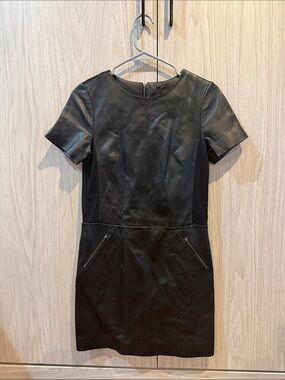 Halogen Black Leather Short-Sleeve Mini Dress